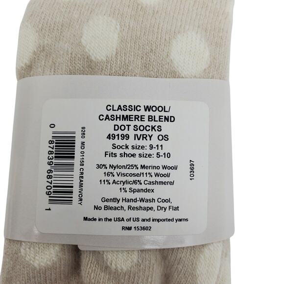 New Garnet Hill Dot Socks 9-11 Warm Cashmere Blend Crew Cream Ivory Holiday Gift - Picture 4 of 5